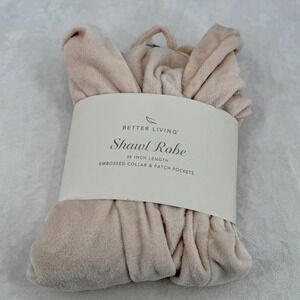 Better Living Soft Shawl Robe Embossed Bow Print Collar Patch Pockets 36" Length